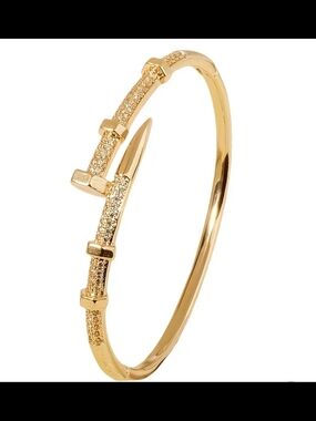 Nail Bangle Bracelet Gold Spike and Pavé Accencts